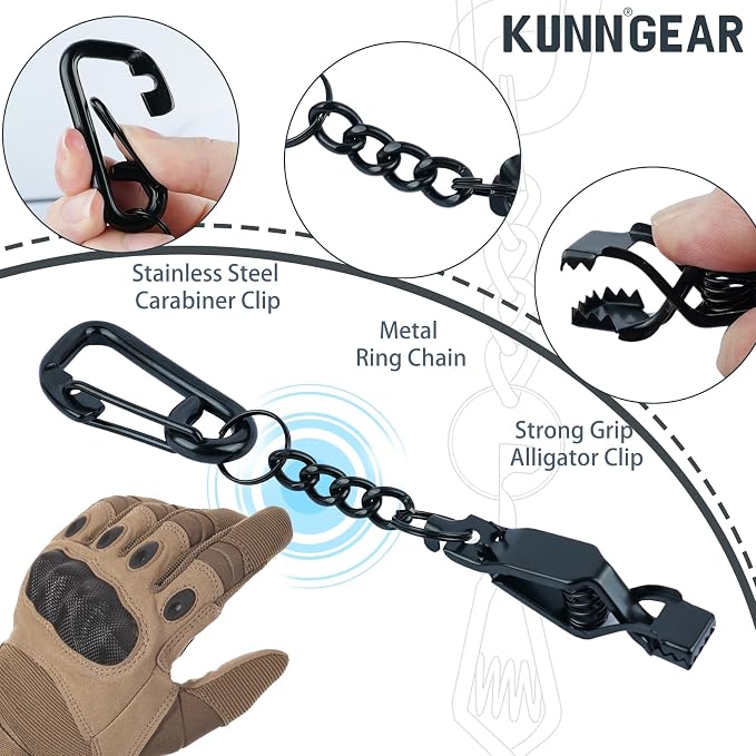 KUNN Metal Glove Clips with Stainless Steel Carabiner Clip, Portable Glove Clips for Work Glove, Glove Holder for Wall Mount