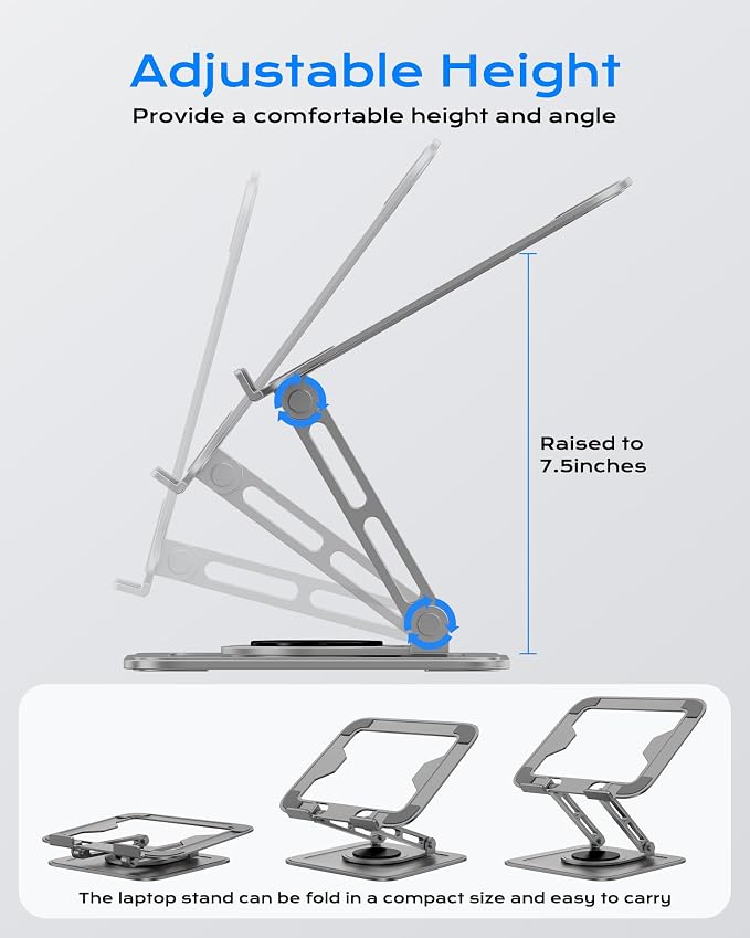 LOXP Adjustable Laptop Stand for Desk with 360 Base | Ergonomic Laptop Riser Mount for Desk Foldable Protable Computer Desk Fits with MacBook Pro Air