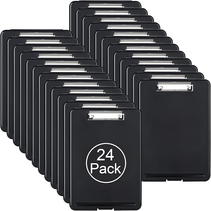 ZCZN Plastic A4 Form Storage Box Case, Clipboard Case, Bulk clipboard Set Suitable for School,Utility,Industrial Office, Medical Personnel,Black,24 Pack