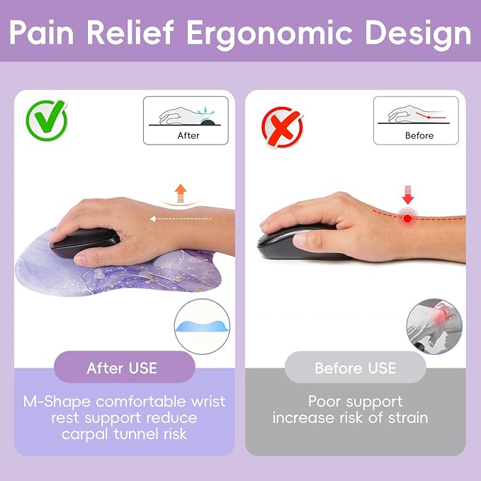Upgrade Ergonomic Mouse Pad,Non Slip Mousepad Wrist Rest Support for Office, Computer, Laptop & Mac(B-Light Purple)