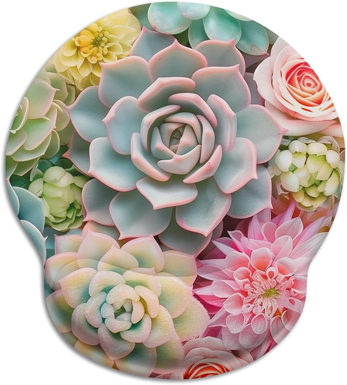 LIMKRIAN Ergonomic Mouse Pad with Wrist Rest, Succulents Office Supplies | Non-Slip PU Base, Smooth Surface, Cooling Gel Eases Wrist Pain, Cute Mousepad for Computer, Laptop, Office Desk Accessories