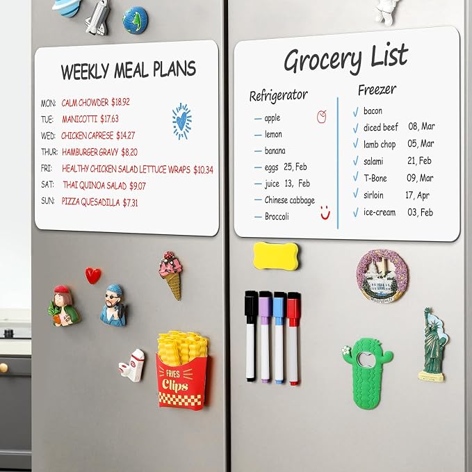 6 Pack Magnetic Dry Erase Board Sheet for Fridge, 12"x8" Erasable Refrigerator WhiteBoard w/ 4 Markers & 1 Eraser- Smooth and Flexible Small Magnet Blank Notepad for Home Kitchen Organizer and Planner