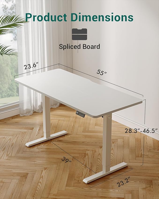CubiCubi Electric Standing Desk, 55 x 24 Inches Height Adjustable Sit Stand Desk, Ergonomic Home Office Computer Workstation, White