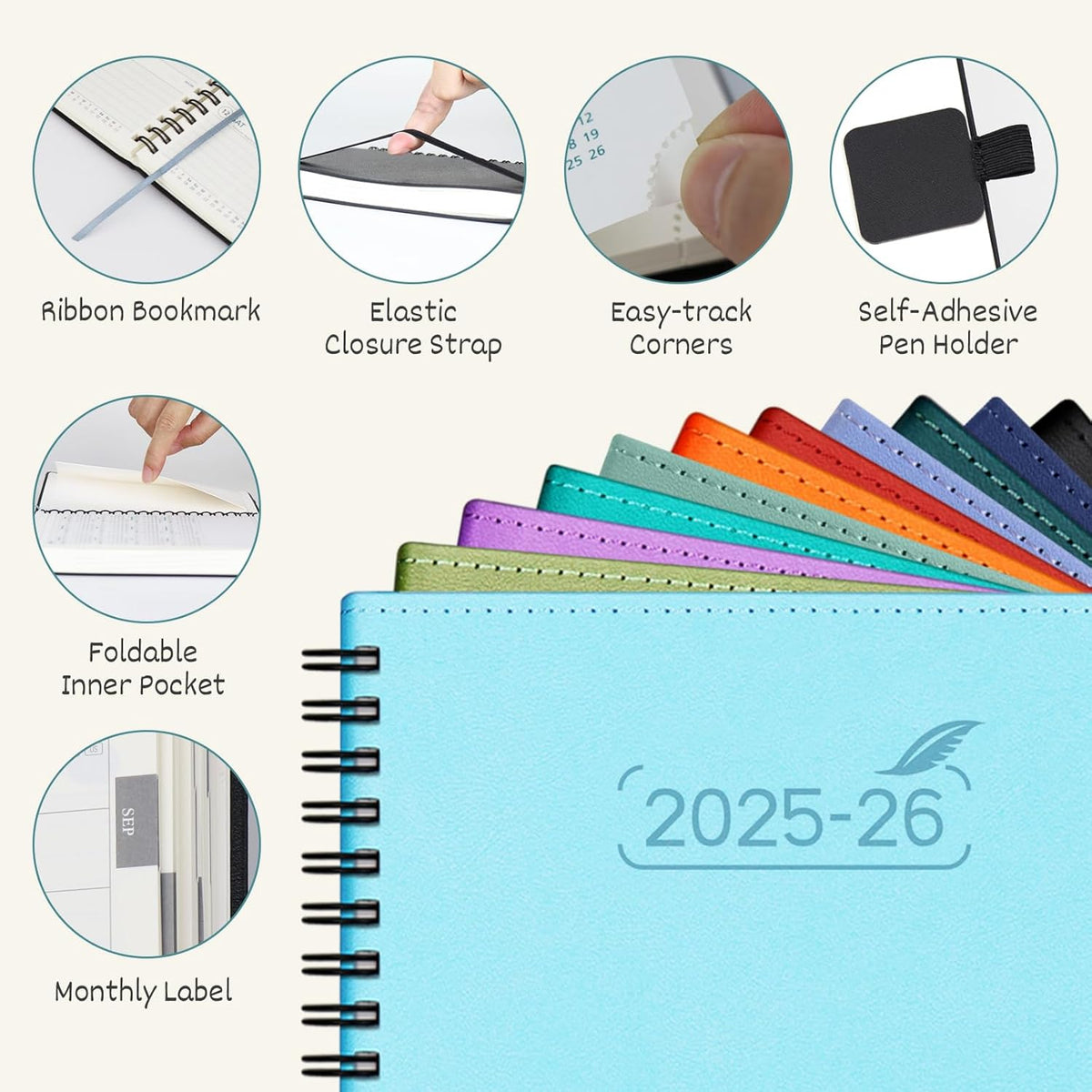 BEZEND Pocket Planner 2025-2026 Weekly and Monthly, 3.5" x 6" Academic Planner (Jul 25-Dec 26) 18-Month Mid-Year Calendar Book, Storage Pocket, Pen Holder, PU Leather Softcover, Spiral - Lavender