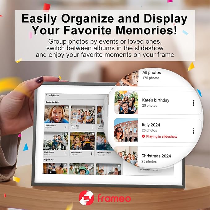 Frameo 15.6 Inch Large Digital Photo Frame, Digital Picture Frame WiFi with 32GB, 1920 * 1080 IPS HD Touch Screen, Electronic Picture Frame IPS Touch Screen， Auto-Rotate, Gifts for Mom, House Warming
