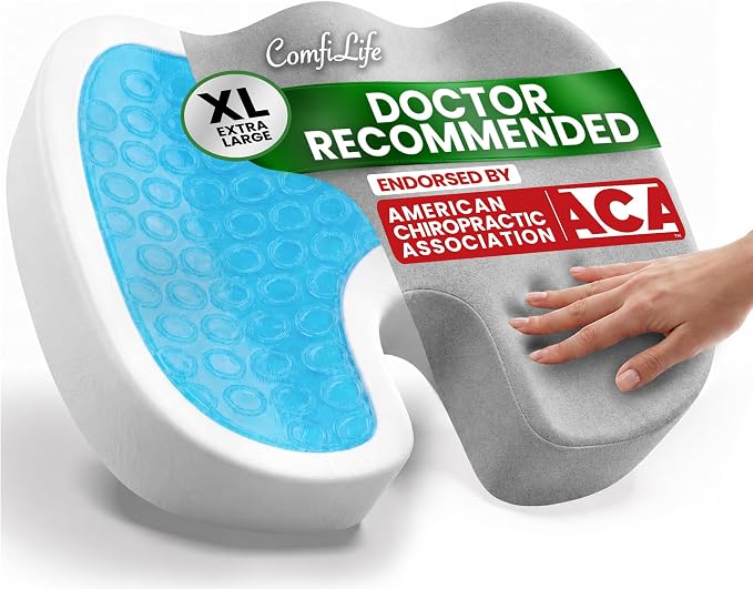 ComfiLife Extra Large Gel & Memory Foam Seat Cushion - Doctor Recommended Office Chair Cushion, Car Seat Cushion - Back & Sciatica Pain Relief - Wide Seat Cushion for Big & Tall (Gray)