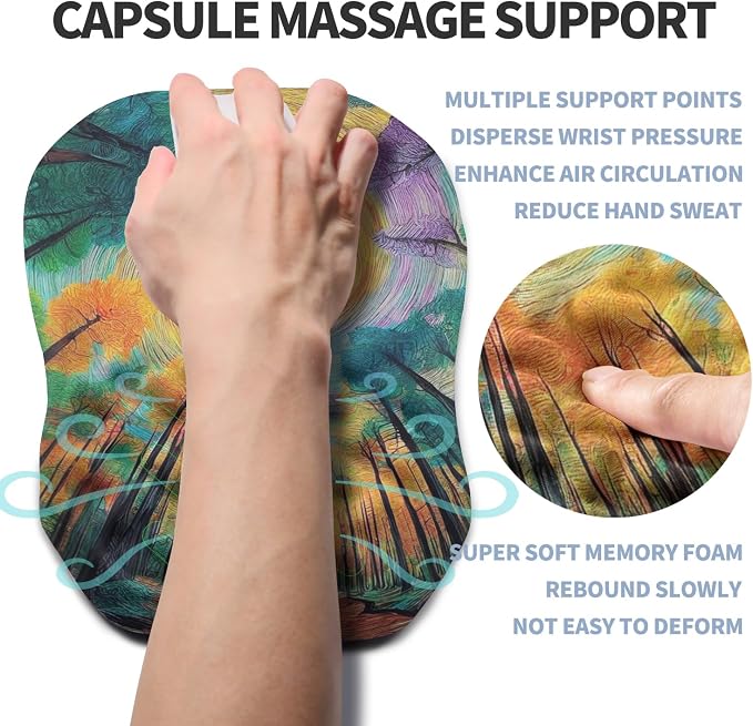 Ergonomic Raised Mouse Pad Wrist Support with Bilateral Slope Memory Foam Mousepad for Wrist Rest and Carpal Tunnel Pain Relief 11.8x7.9〃Fantasy Forest Realm