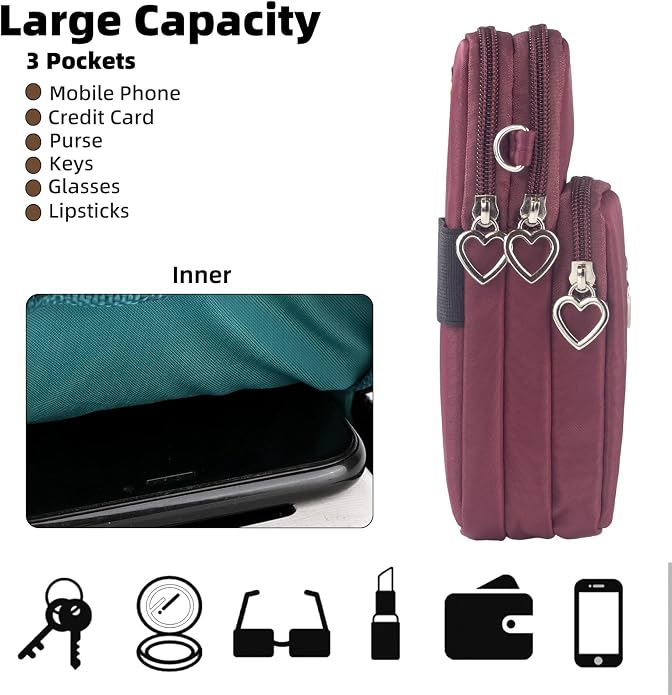 Small Crossbody Bag for Women - Mini Phone Purses with Crossbody Strap and Wallet - Nylon Arm Bag