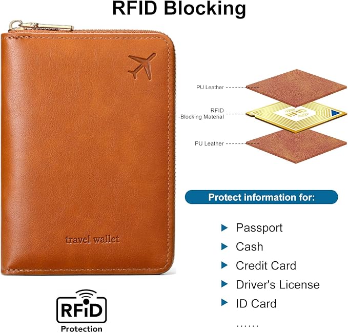 Passport Holder for Travel Women and Men RFID Passport Holder with Zipper Passport Case Passport cover Passport Wallet Travel Essentials and Accessories