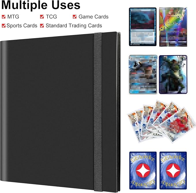 GEAoffice Card Binder, 12 Pockets Trading Card Album Folder, 624 Side Loading Pocket Binder for Yugioh, MTG, TCG, Black