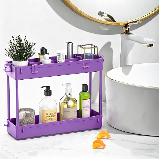 Slim Storage Cart 3 Tier,Bathroom Organizer Rolling Utility,Mobile Shelving Unit Slide Out for Office, Kitchen, Laundry Room & Narrow Places,Purple