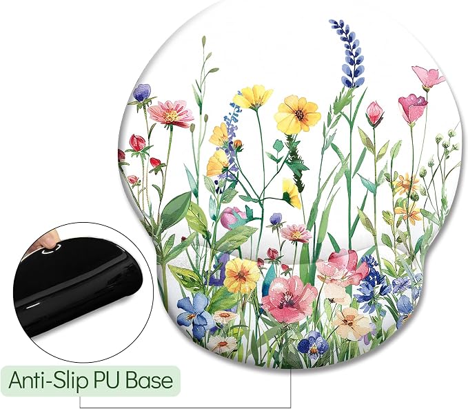 LIMKRIAN Flower Ergonomic Mouse Pad with Wrist Rest, 9.8 x 8.6 in | Comfort Wrist Support, Cooling Gel Eases Wrist Pain, Non-Slip PU Base, Smooth Surface, Cute Office Desk Accessories Decor