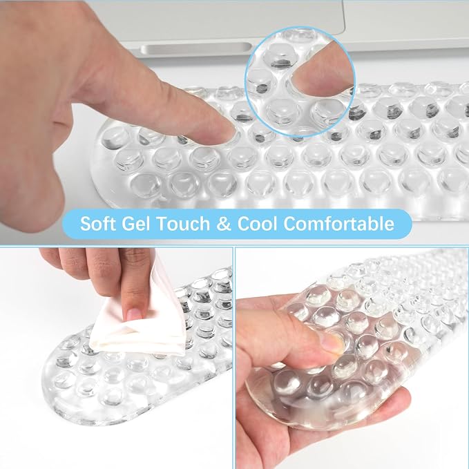 MOSISO Gel Wrist Rest Support for Mouse Pad&Keyboard Set, Transparent | Ergonomic Massage Keyboard&Mouse Pad Set, Non-Slip Base Pain Relief&Soft Cooling Gel Computer Easy Typing Pad for Home/Office