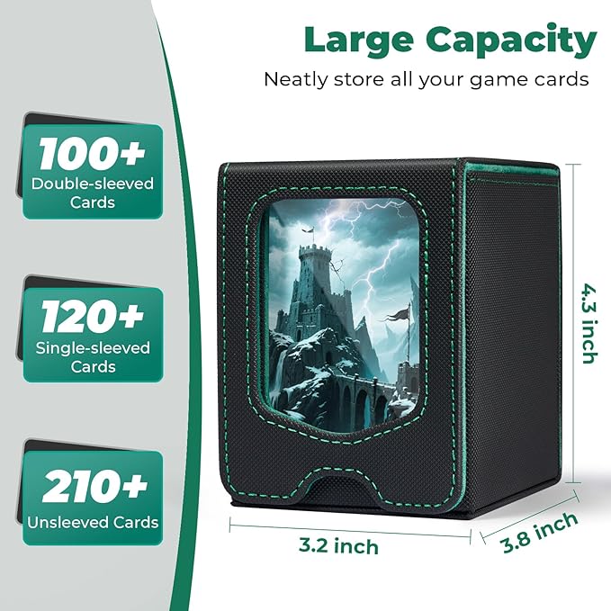 Fabmaker Deck Box Compatible with MTG Commander, (patent Pending) Magnetic Trading Card Storage Box with Comman-der, Fits 100 Double-Sleeved Cards, Card Box Compatible with Magic the Gathering, Green