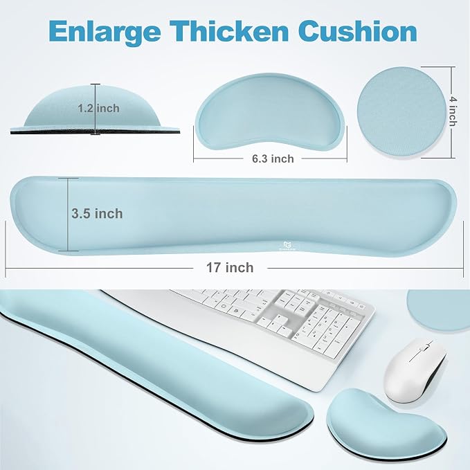 Gimars Upgrade Enlarge Gel Memory Foam Set Keyboard Wrist Rest Pad, Mouse Wrist Cushion Support for Office, Computer, Laptop, Mac, Comfortable, Lightweight for Easy Typing Pain Relief,Sky Blue