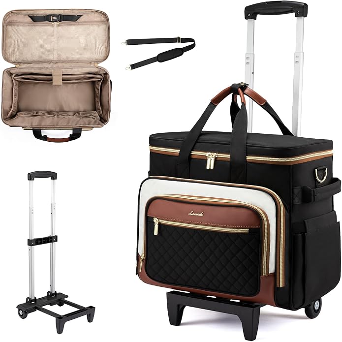 LOVEVOOK Rolling Teacher Bag, Laptop Tote with Detachable Dolly | Fits 17.3 Inch Laptop, Detachable Dolly, Large Rolling Tote Bag for Teacher Office Work Nurse, Adjustable Handle