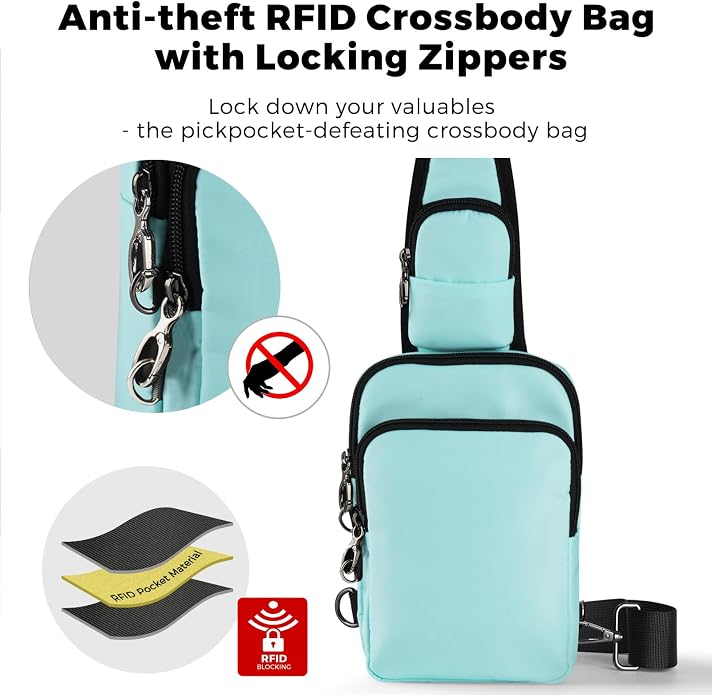 Sling Bag, Crossbody Bag with Zipper Lock, RFID Blocking & Water Resistant for Men and Women