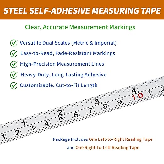 2-Pack Steel Self-Adhesive Measuring Tape, 300cm/118Inch | Imperial & Metric Stick-on Ruler, Left to Right and Right to Left Reading Tape Measure for Woodworking, Workbench, Table Saw