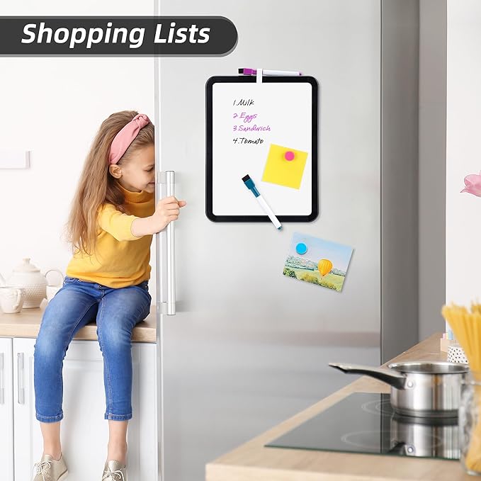 VUSIGN Magnetic Dry Erase Board, 8.5 x 11 Inches White Board, Black | Includes 4 Dry Erase Markers, Small Mini White Board for Students Fridge Wall Locker