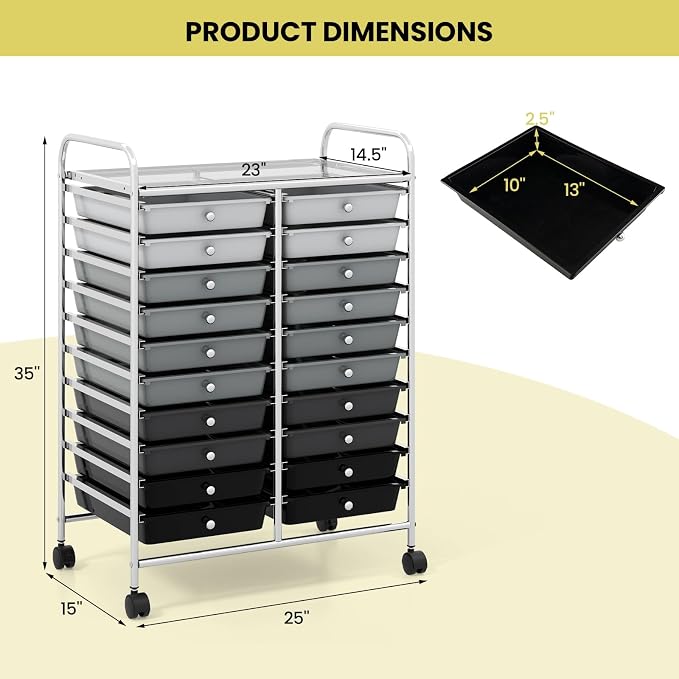 COSTWAY 20-Drawer Rolling Storage Cart, Utility Storage Organizer Cart | For Tools, Scrapbook, Paper, Craft, Multipurpose Storage Trolley on Wheels for Home Office School (Mixed Black)