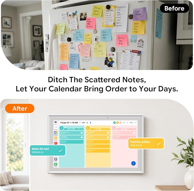 15.6" 1080P HD Digital Calendar&Photo Frame, Auto-Sync to iCloud&Google&Outlook, Touchscreen Wall Planner, Chore Chart, To-Do&AI Meal Planner, No Subscription, Wall/Desk Mount, Gift for Mom