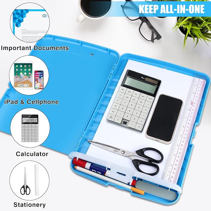 Blue Clipboard with Storage,Clip Boards 8.5x11 with Pen Holder,Letter Size | High Capacity A4 Nursing Plastic Clipboard Folder Case,Side Opening Contractor Clipboard for Women Teachers,School Office