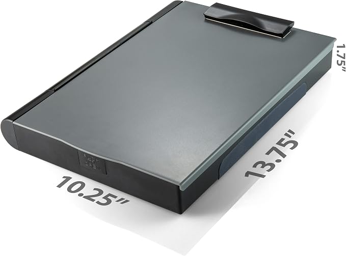 Officemate Double Storage Clipboard, Form Holder with 2 Compartments, Magnetized Storage, Pen Holder & Clip, Letter Size, Recycled Plastic, Gray/Black (83357)