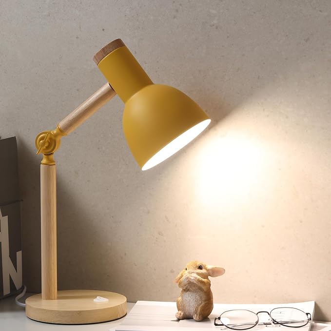 Adjustable Wooden Arm Desk Lamp, Table Lamp for Reading office Bedroom | Metal Shade，Dorm Lamp,Bedside Lamp,Reading Lamp,Lamp for Home Office