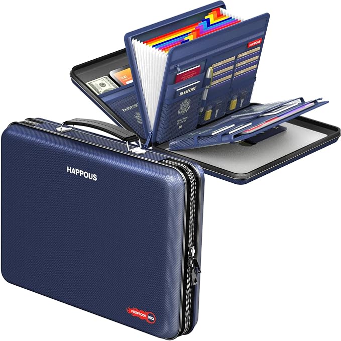 Fireproof Document Organizer, Fireproof Document Box | Portable Hard-Shell Fireproof Document Organizer Storage for Documents Laptop Passports Cards Blue