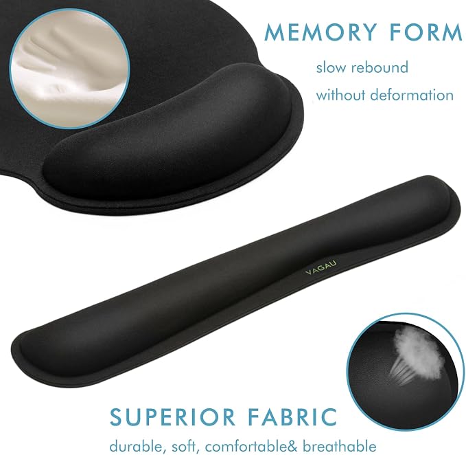 VAGAU Premium Keyboard Wrist Rest and Mouse Pad Wrist Support | Ergonomic Memory Foam Set for Office, Laptop, Mac, Computer and Gaming, Comfortable Typing &Wrist Pain Relief