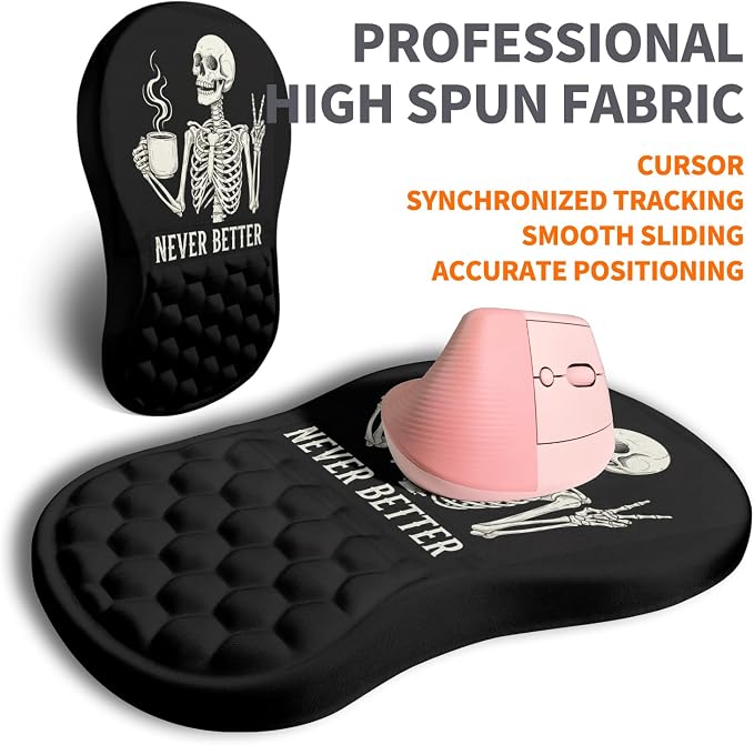 Ergonomic Joint Wrist Support Mouse Pad with Memory Foam Cushion Massage Bump, Carpal Tunnel Pain Relief Mousepad Slope Design for Wrist Rest, 11.8x7.9 in, Funny Skeleton