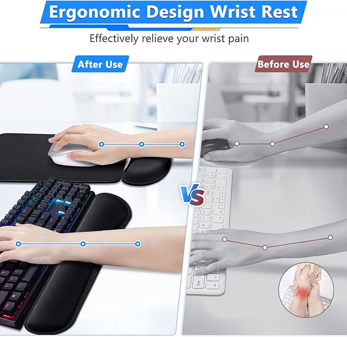 Gimars 3Pcs Memory Foam Keyboard Wrist Rest, Mouse Pad Wrist Support for Easy Typing Pain Relief, Ergonomic, Comfortable Keyboard Mouse Pad Set for Computer, Laptop, Home & Office