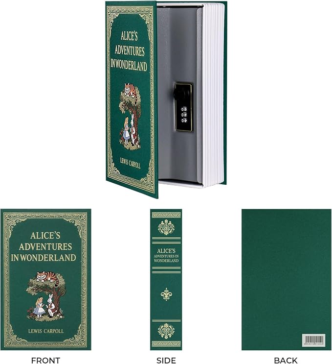 Book Safe with Combination Lock, Hidden Safe (9.5 x 6.2 x 2.2 Inch) with Fireproof Bag, Secret Diversion Safe, Hollow Book Box Hidden Storage, Money Safe Box for Cash (ALICE)