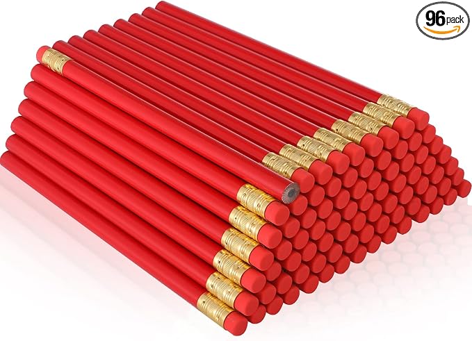 Fainne 96 Pcs Jumbo Pencil with Black Core Cedar Wooden Pencil with Eraser for Carpenters Students Teachers School Construction Woodworkers Beginners Office Workers(Red,Classic)