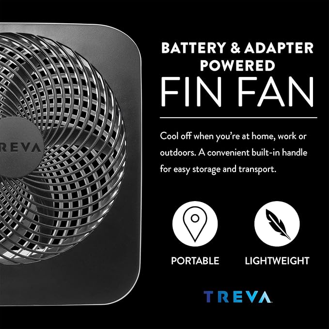 Treva 10 in Portable Fan Battery or AC Powered 2-Speed Desk Fan Black | Yes