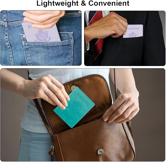 Passport Holder, Passport Cover, Passport Holder for Women, 2 Pack Travel Passport Wallet, Leather Passport Case, Passport Protector International Travel Must Haves, Light Purple+Lake Blue