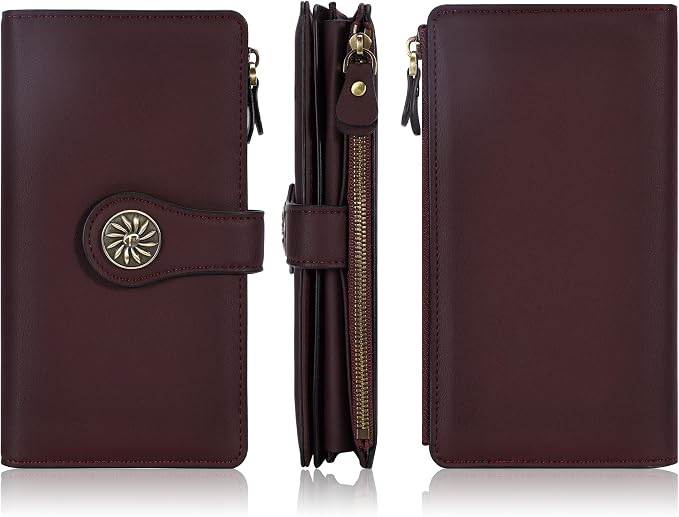 Travelambo Women's Wallet RFID Blocking Trifold Clutch Large Capacity Credit Card Holder Travel Purse