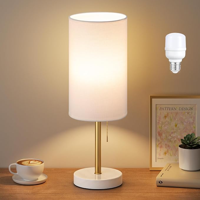 Dicoool 17" Bedside Table Lamp for Bedroom, Marble Desk Lamp with USB Ports | 17" Tall Night Stand Lamp, Luxury Marble Base, USB A+C Ports, 3 Color Temperatures, LED Bulb Included