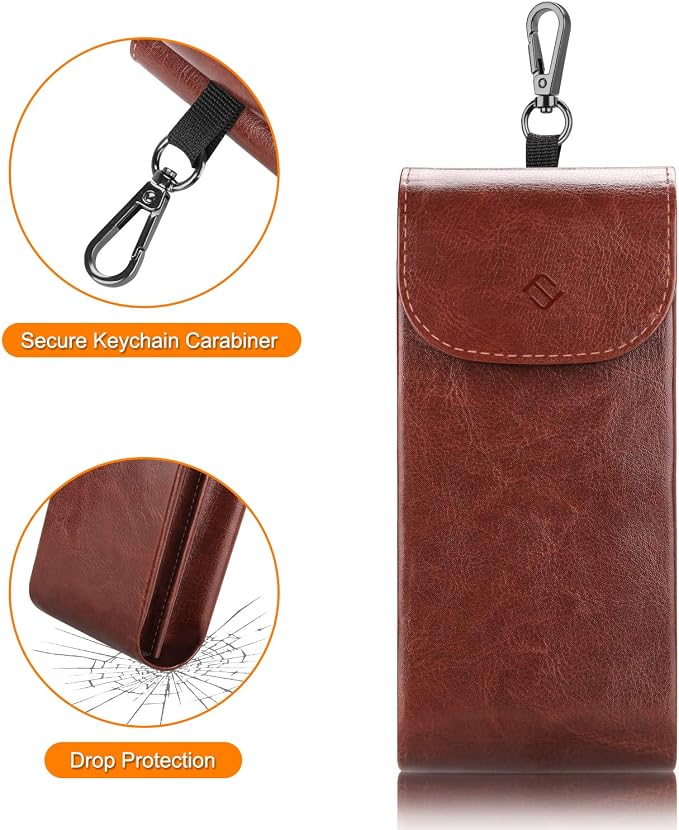 FINTIE Double Glasses Case with Carabiner Hook, Portable Vegan Leather Eyeglass Case Anti-scratch Sunglasses Pouch