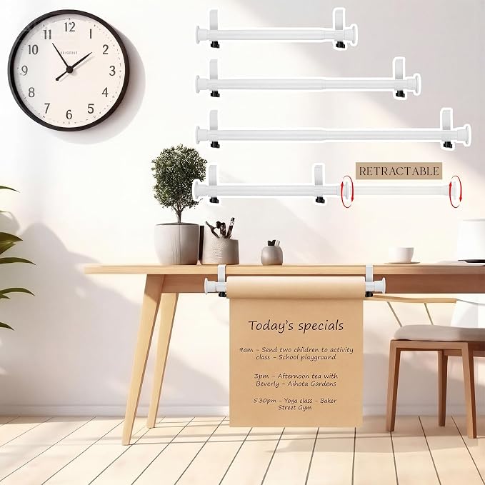 Hicarer Kraft Paper Roll Holder for Table Supports up to 450 Lbs - Heavy Duty Retractable Clamp-on Paper Roll Holder Tabletop Easel for to Do Lists, Drafting Wrapping, Art Supplies, Drawing(White)