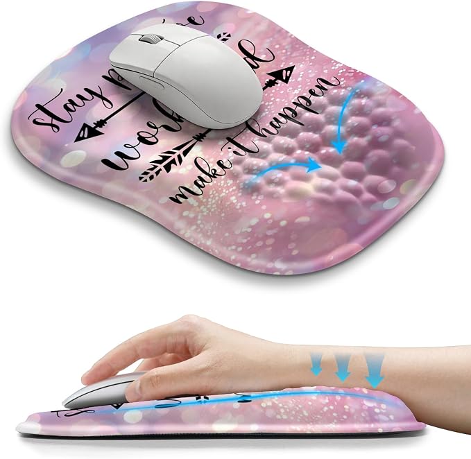 Hokafenle Ergonomic Wrist-hugging Mouse Pad Wrist Support, U-shaped Holding Wrist Rest Mousepad for Carpal Tunnel Pain Relief with Cushioned Memory Foam Slope Massage Bulge (10.2x8.3 in,Stay Positive)