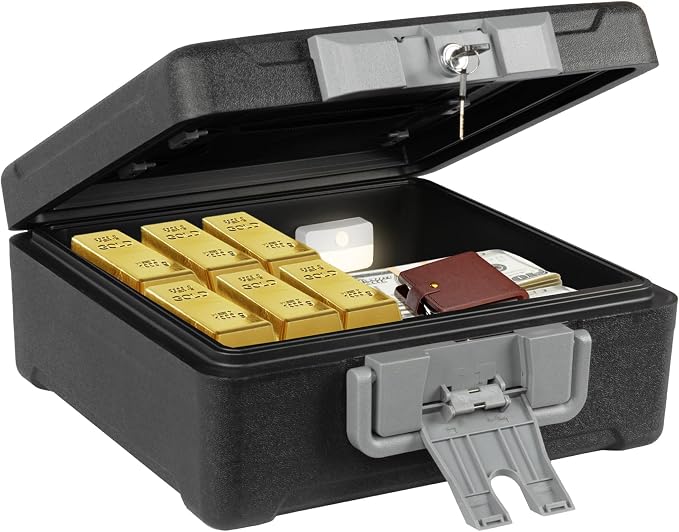Fireproof and Waterproof Document Safe Box for Home, Portable Fire Safe with Key Lock, Ergonomic Handle and Sensor Light, 1 Hour Fire Protection at 1700°F, 72 Hours Waterproof 14.4 x 11.2