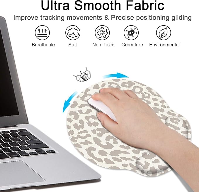 Ergonomic Mouse Pad Set with Wrist Rest, Leopard Animal | Skin Light Khaki Non-Slip Rubber Base Wrist Cushion Support and Coasters Mousepad with Wrist Support for Computer Keyboard