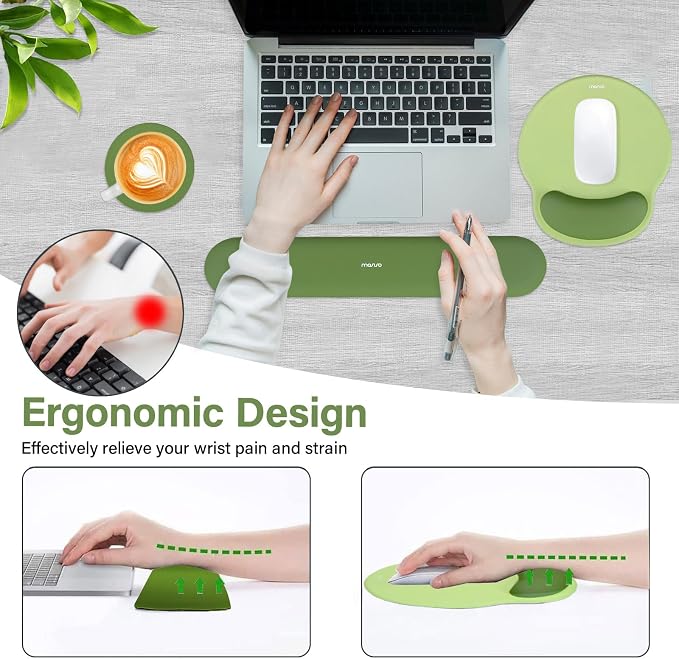 MOSISO Wrist Rest Support for Mouse Pad&Keyboard Set, Olive Green | Circle Curved Ergonomic Mousepad Non-Slip Base Home/Office Pain Relief&Easy Typing Pad with Soft Cloth&Silicone Lining