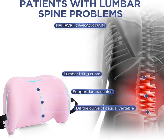 Lumbar Support Pillow for Office Chair, Memory Foam Car Back Cushion | Lumbar Pillow Lower Back with Adjustable Straps, Ergonomic Chair Back Pillow for Office, Car, Gaming Chairs and Bed
