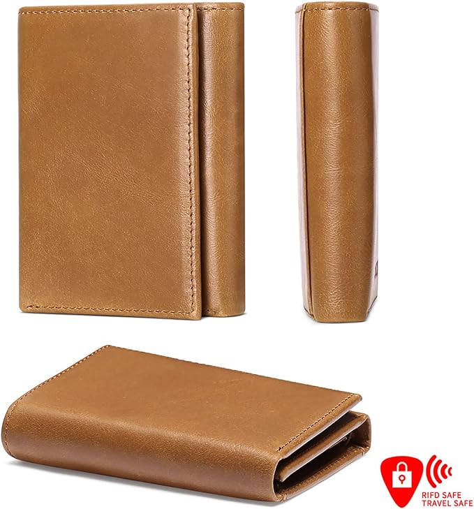 Men's Wallet Genuine Leather Trifold Wallet With ID Window