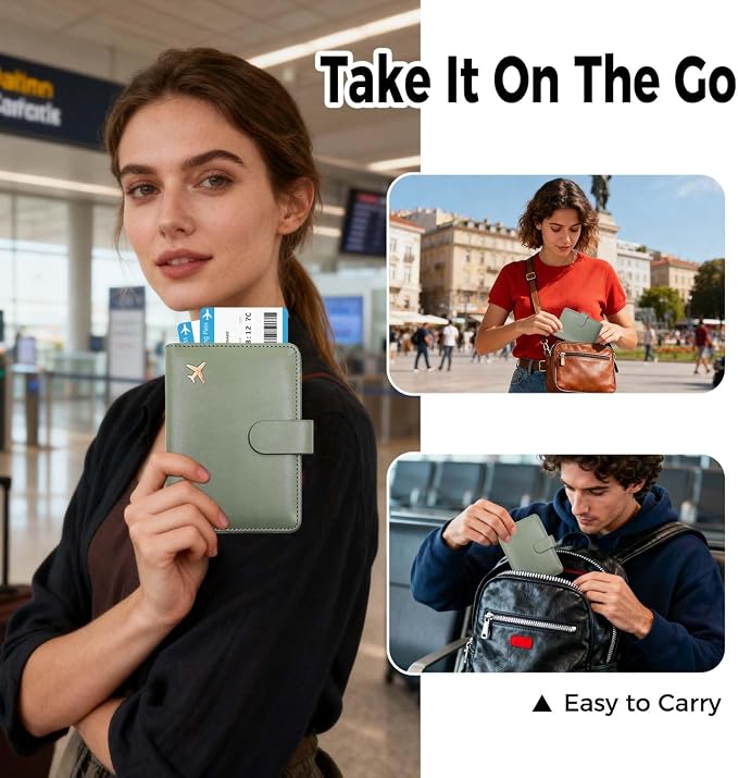 Melsbrinna Premium Leather Passport Holder Covers Case, Waterproof Rfid Blocking Travel Wallet Passport Holder with Pen Holder, Cute Passport Book for Women/Men