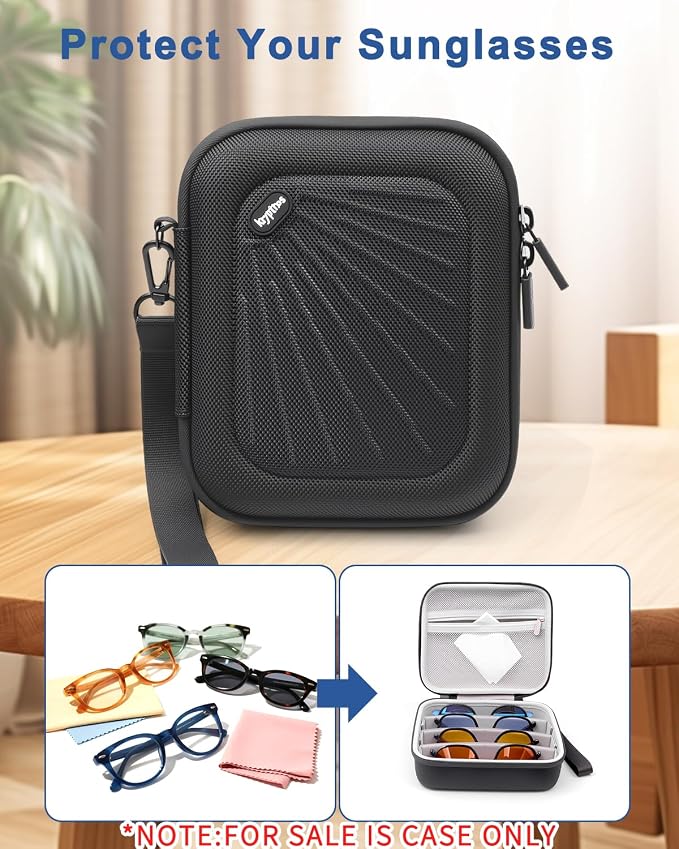 Krypthos Travel Sunglasses Organizer Case, Portable Eyeglasses Storage Box Eyewear Glasses Display Case for Men Women