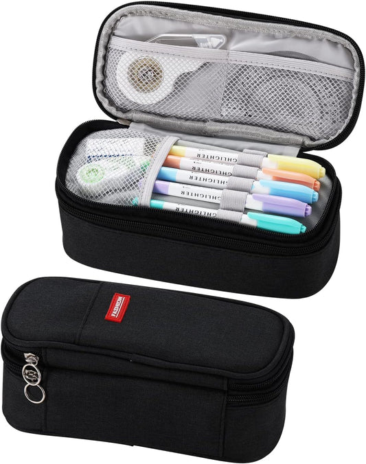 Dugio Big Pencil Case for Boys Organizer Pencil Bag with Zipper Pencil Pouch for School Teens Kids Aesthetic Large Pencil Pouch Black