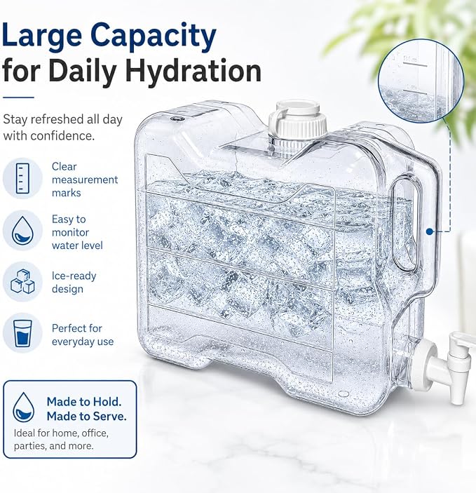 Fridge Water Dispenser with Leak-Proof Spigot, Reusable Refrigerator Drink Dispenser with Handle, Water Jug Beverage Container for Iced Tea, Juice, Lemonade, Party and Daily Use (4, 2 Gallon)